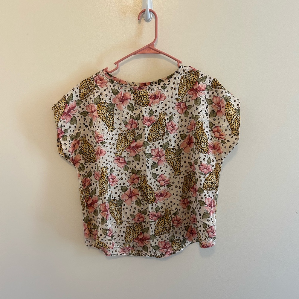 Studio C Vintage Cheetah Floral Print Top